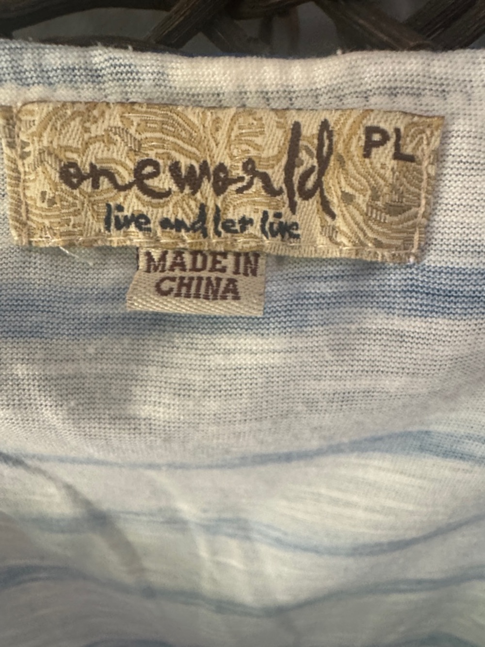 One World Blue Sheer Floral Top Striped Layered Boho Blouse PL - Picture 4 of 6